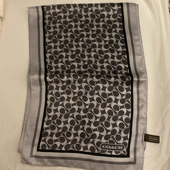 COACH signature gray and black 100% Silk rectangle scarf - Picture 3 of 5
